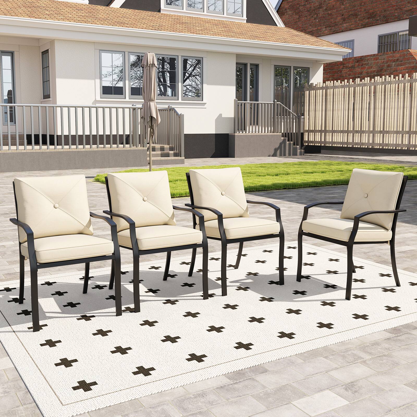 Alt View 1. Gymax - Gymax Outdoor Patio Dining Chair Set of 4 Stackable Garden Chairs with Metal Frame - Beige.