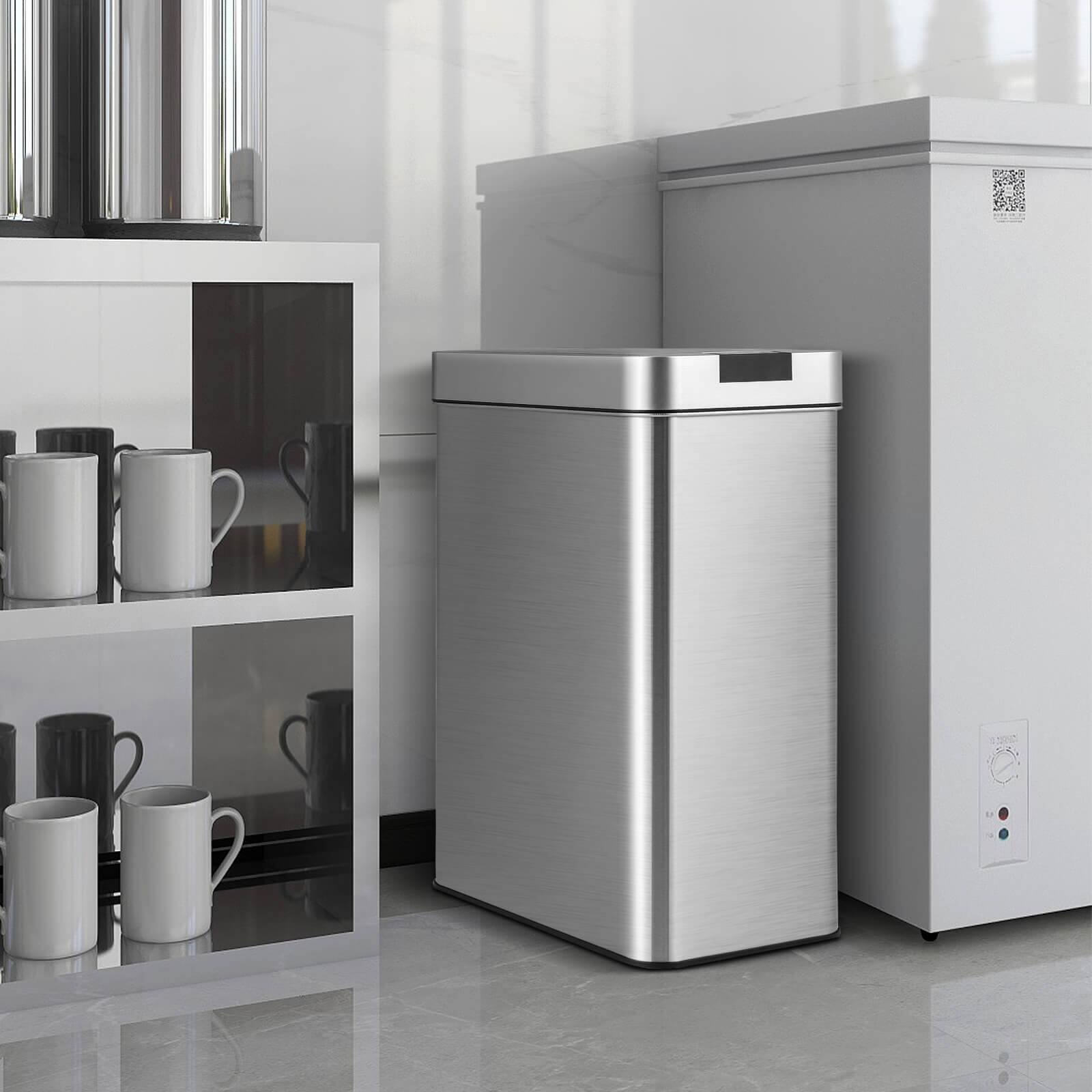 Alt View 1. Costway - Costway Slim Kitchen Trash Can with Wing Lids 13.2 Gal Automatic Sensor Garbage Can - Silver.