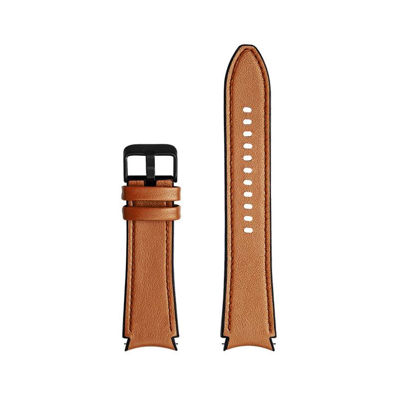 Left. StrapsCo - Hybrid Strap Leather and Rubber Watch Band For Samsung Galaxy Watch 6 (Short-Medium) - Brown.