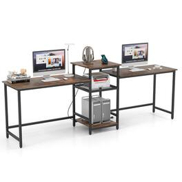 SlickBlue - Home Office Desk for 2 People – Computer Table with Printer Stand & Power Outlet - Rustic Brown, Black