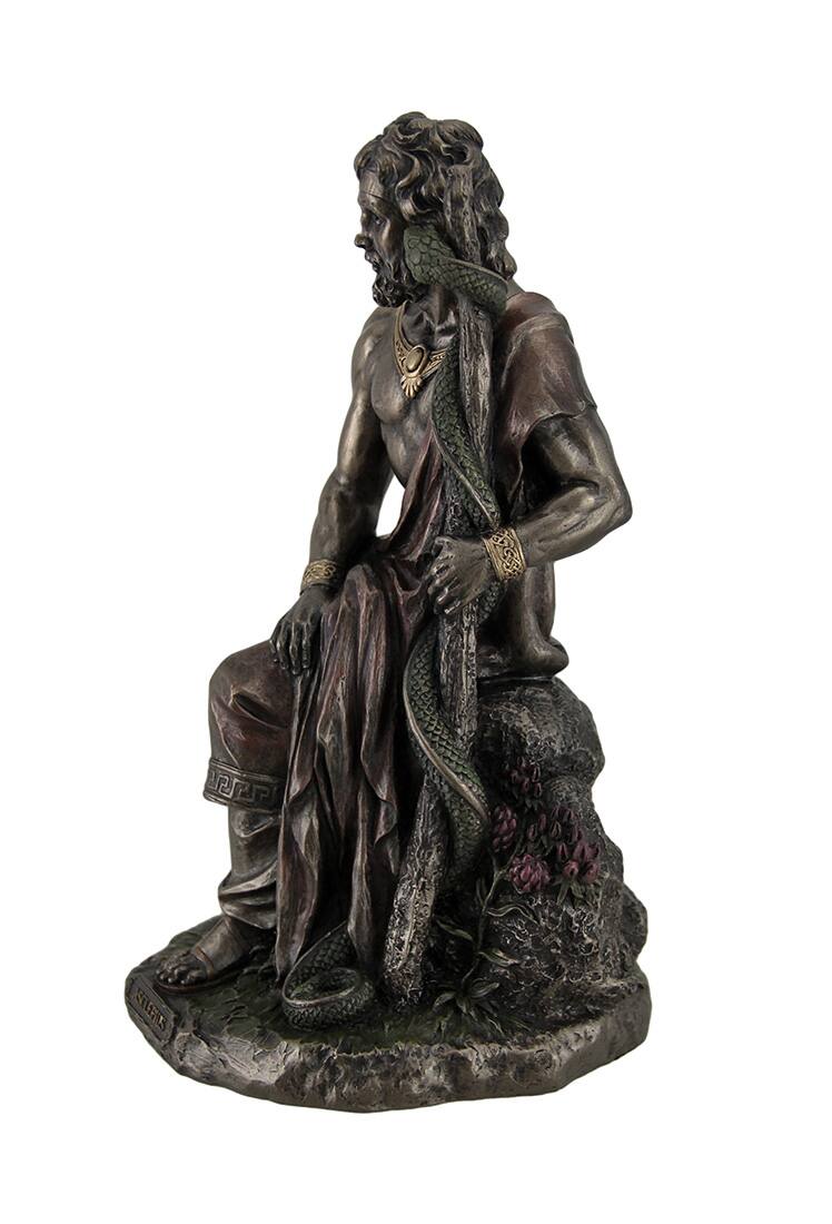 Alt View 2. Veronese Design - Asclepius Greek God of Medicine Holding Serpent Entwined Staff Bronzed Statue - Bronze.