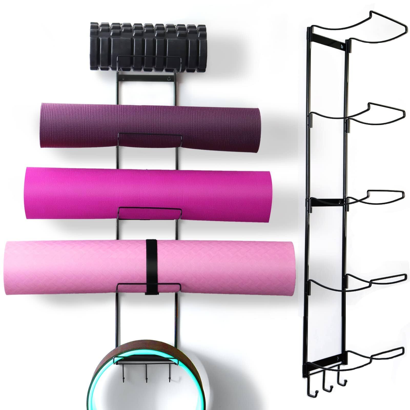 Dazzling Pops - MRZZATA 5-Tiers Yoga Mat Holder Wall Mount, Metal Storage Rack for Mats Wheels, Foam Roller and Block, Wall - Default