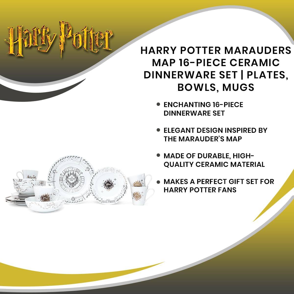 Harry Potter HARRY POTTER MARAUDERS MAP 16-PIECE CERAMIC DINNERWARE SET | PLATES, BOWLS, MUGS

- ENCHANTING 16-PIECE DINNERWARE SET
- ELEGANT DESIGN INSPIRED BY THE MARAUDER'S MAP
- MADE OF DURABLE, HIGH-QUALITY CERAMIC MATERIAL
- MAKES A PERFECT GIFT SET FOR HARRY POTTER FANS