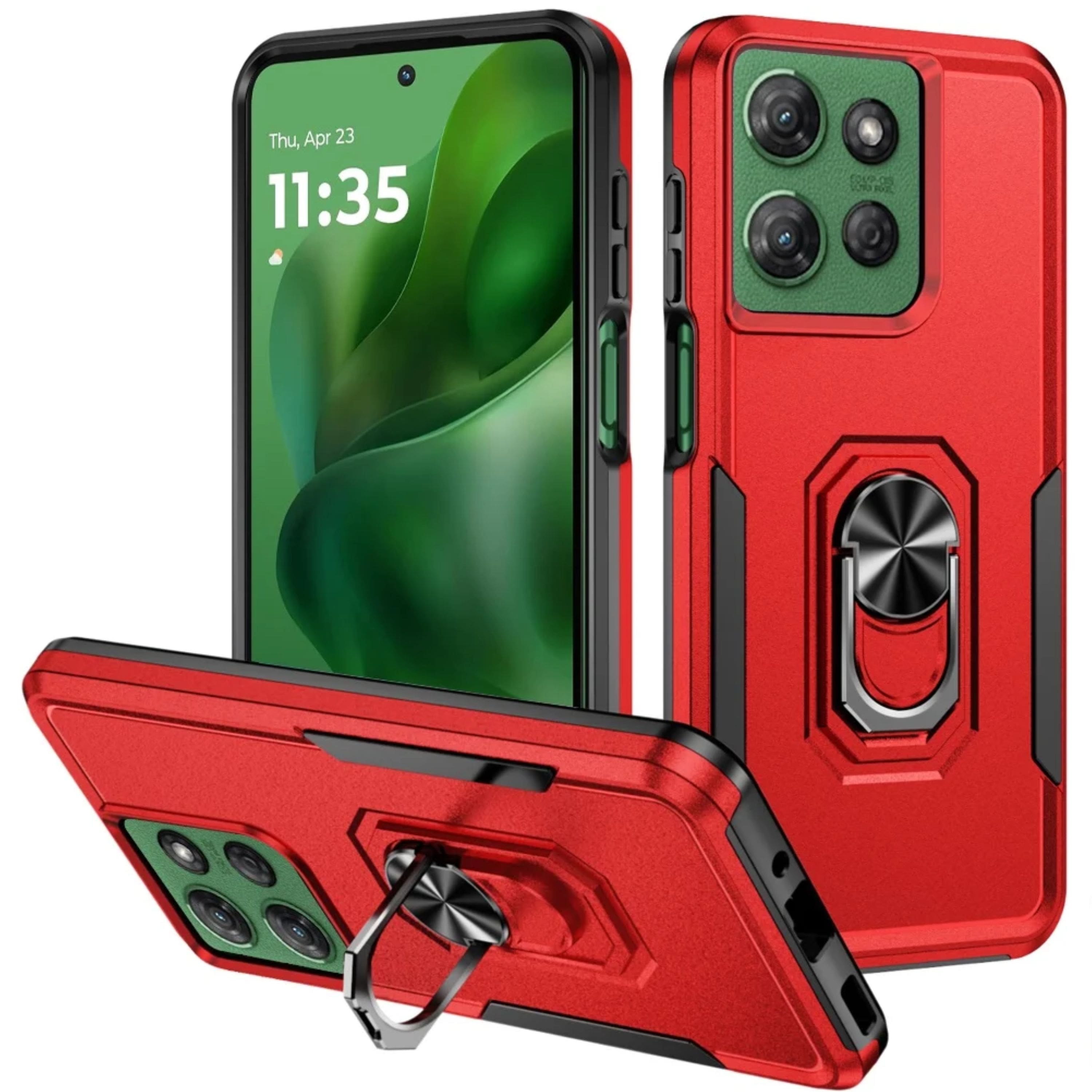 Kitcheniva - Rugged Fused Metal Ring Stand Case With Tempered Glass For Moto G Power 2025/2026 - Red