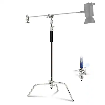 Front. Neewer - Stainless Steel C-Stand with Boom Arm - Air Cushion Heavy Duty Stand for Studio Lighting - Black.
