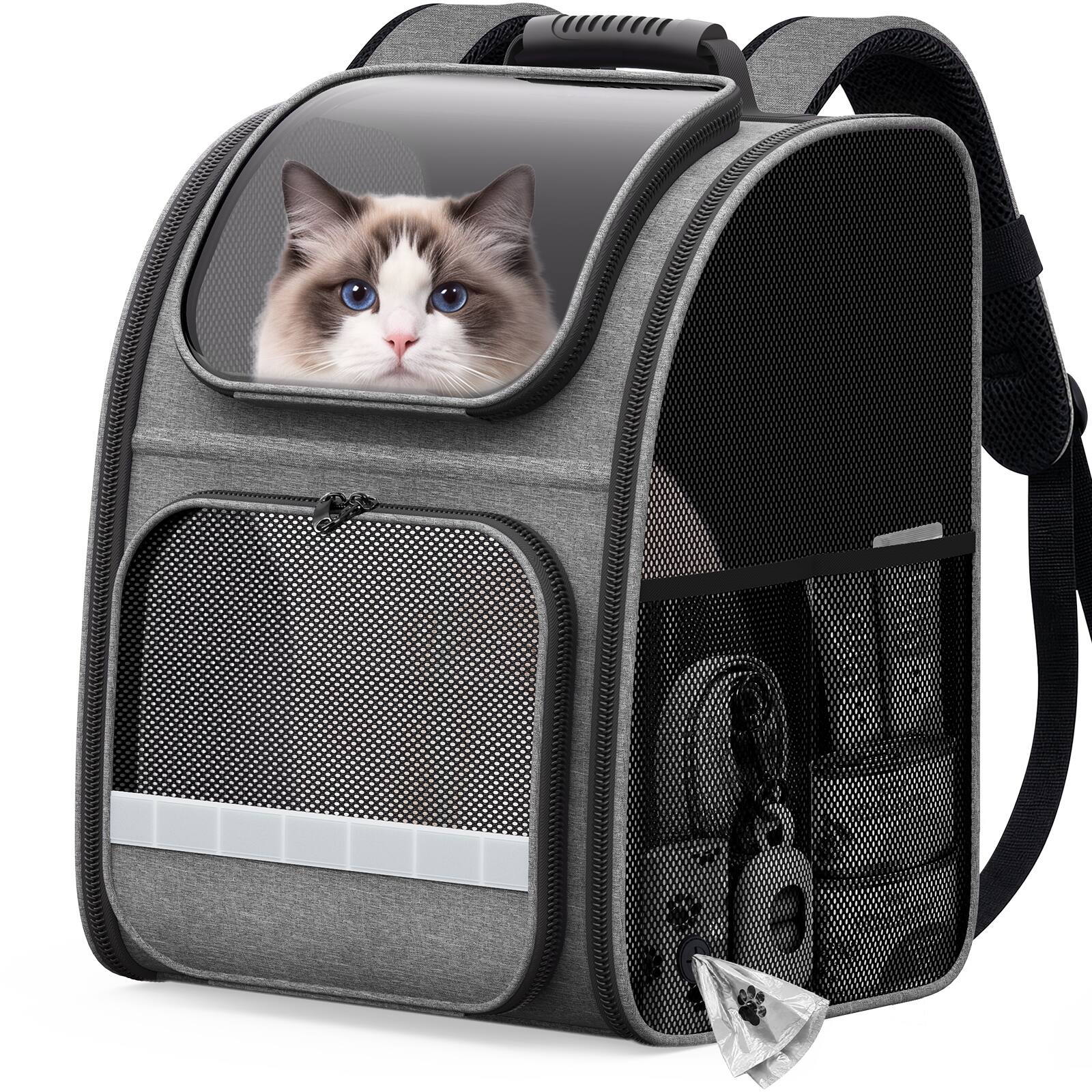 Front. Pawtners - Pawtners Cat Backpack Carrier, Bubble Backpack for Cats & Small Dogs Gray - Gray.