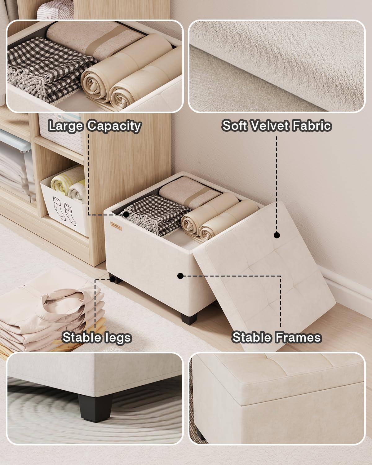 - Large Capacity
- Soft Velvet Fabric
- Stable legs
- Stable Frames