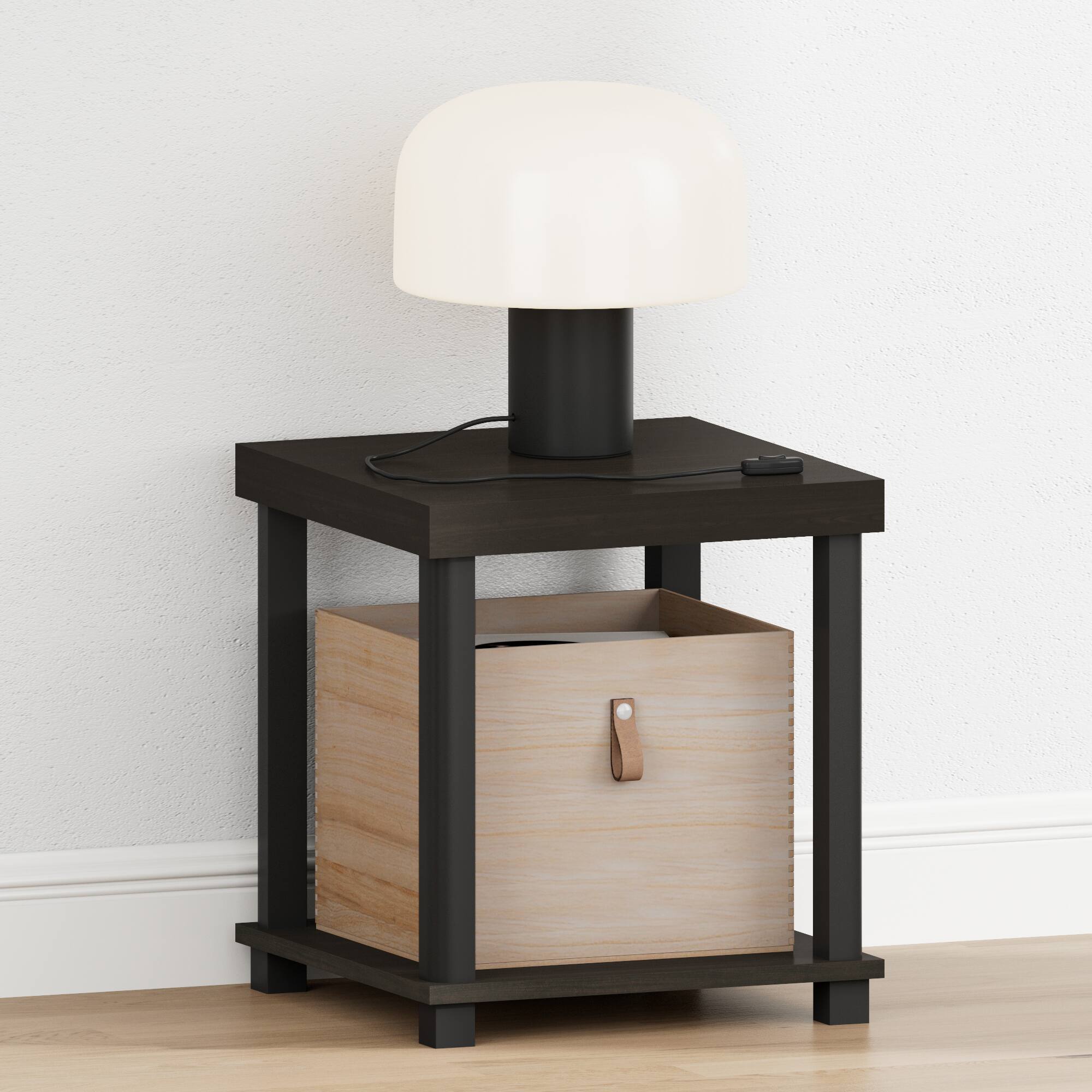 Alt View 1. Furinno - TURN-N-TUBE Night Stand, 2-Tier Thick Tabletop Nightstand with Open Shelf, Toolless Assembly Side Table, Bedside Table - Espresso/Black.