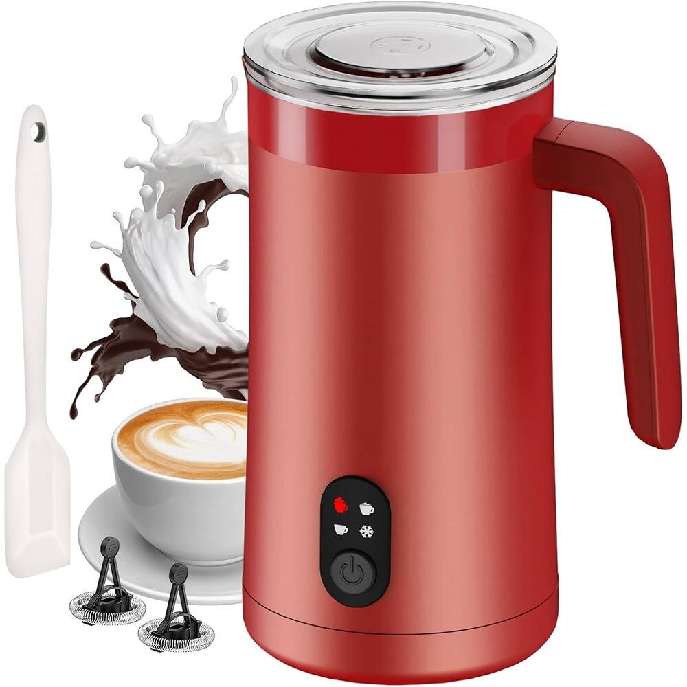 Angle. ACJPR - Milk Frother, 4-in-1 Automatic Hot & Cold Foam Maker and Milk Warmer, 13.5oz/400ml for Coffee, Latte, Cappuccino, Macchi - Red.