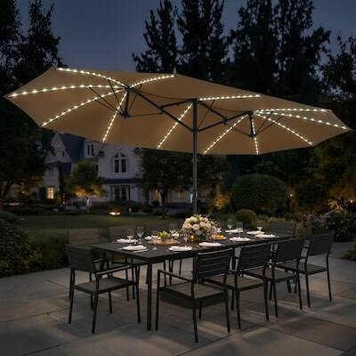 Alt View 5. Crestlive Products - Crestlive Products 15 x 10FT Solar Light Double-Sided Patio Outdoor Umbrella Tilting Waterproof Metal Pole Base Included - tan.