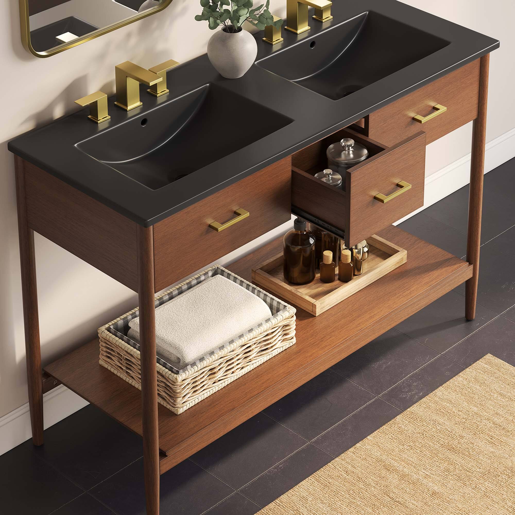 Alt View 1. Modway - Zaire Bathroom Vanity Basin Included by Modway - Walnut Black.