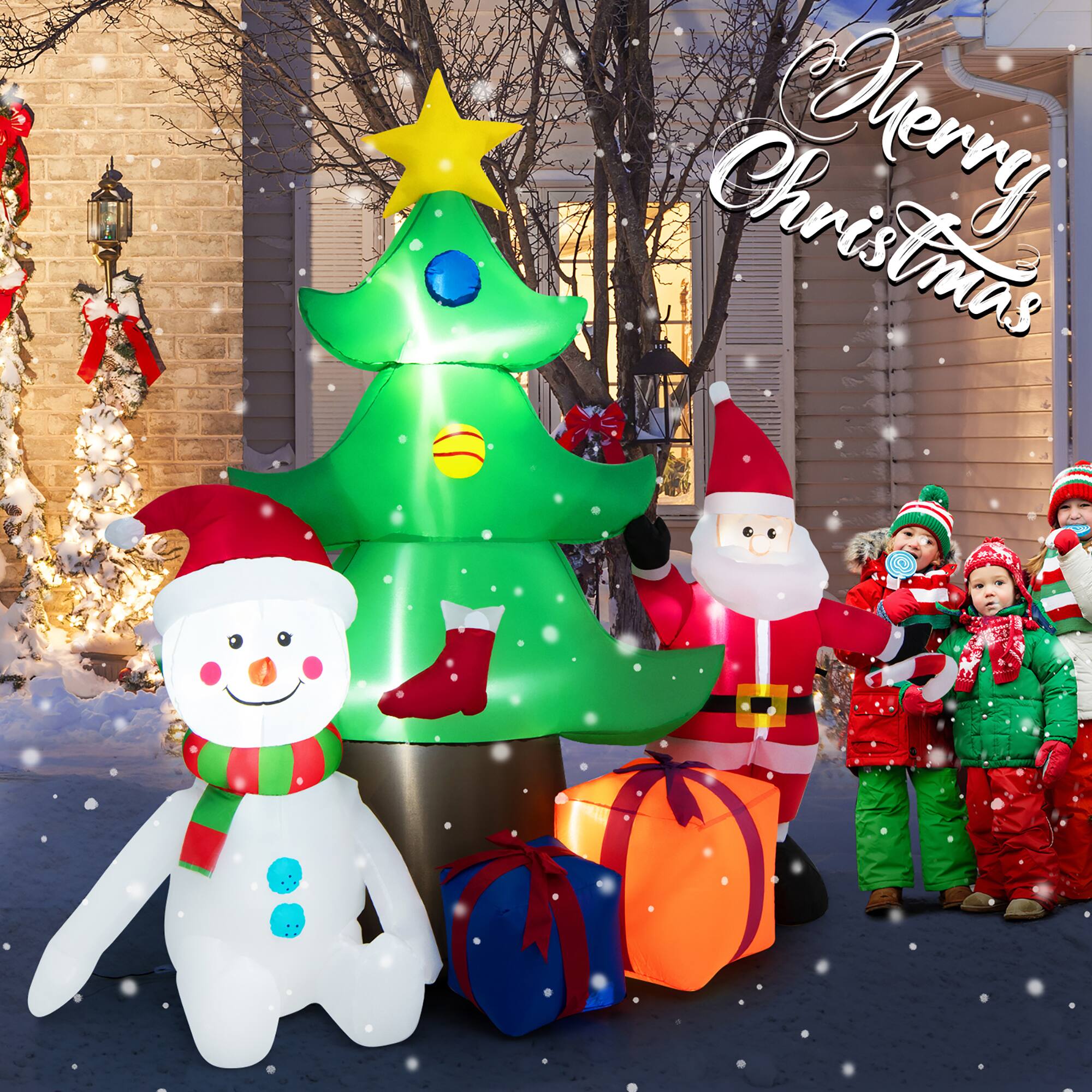 Alt View 10. Costway - 7.2 FT Inflatable Christmas Decoration Lighted Blow up Christmas Tree w/ Santa Claus - Multicolor.