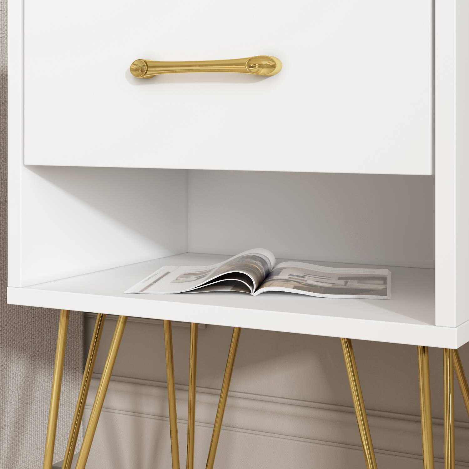 FUFU & GAGA FUFU&GAGA Nightstand with Gold Hairpin Legs