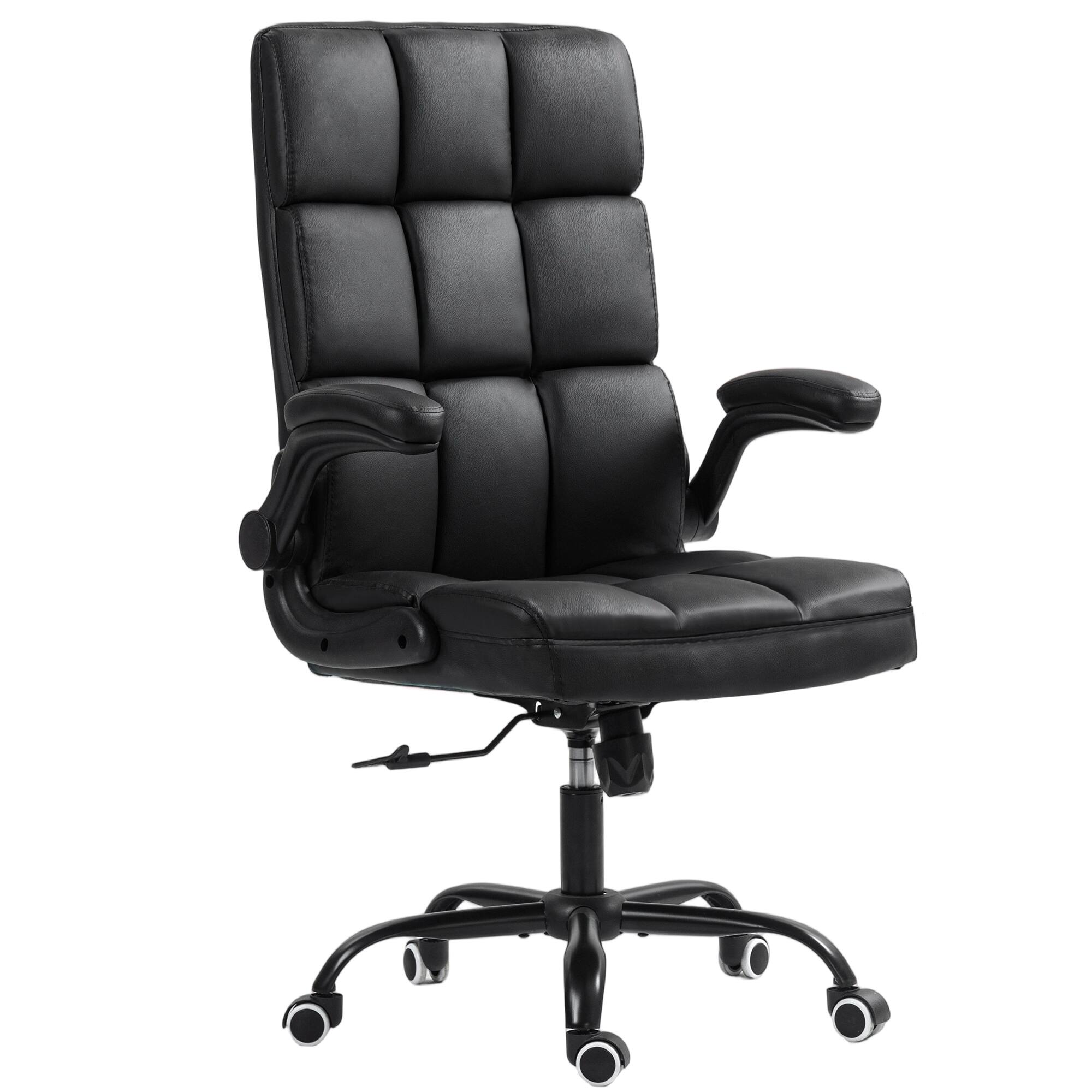 Alt View 4. U-HOMY - Mid-Century Modern Executive Office Chair - Adjustable Leather Desk Chair with Flip-Up Arms, 330 lbs Capacity - Black.
