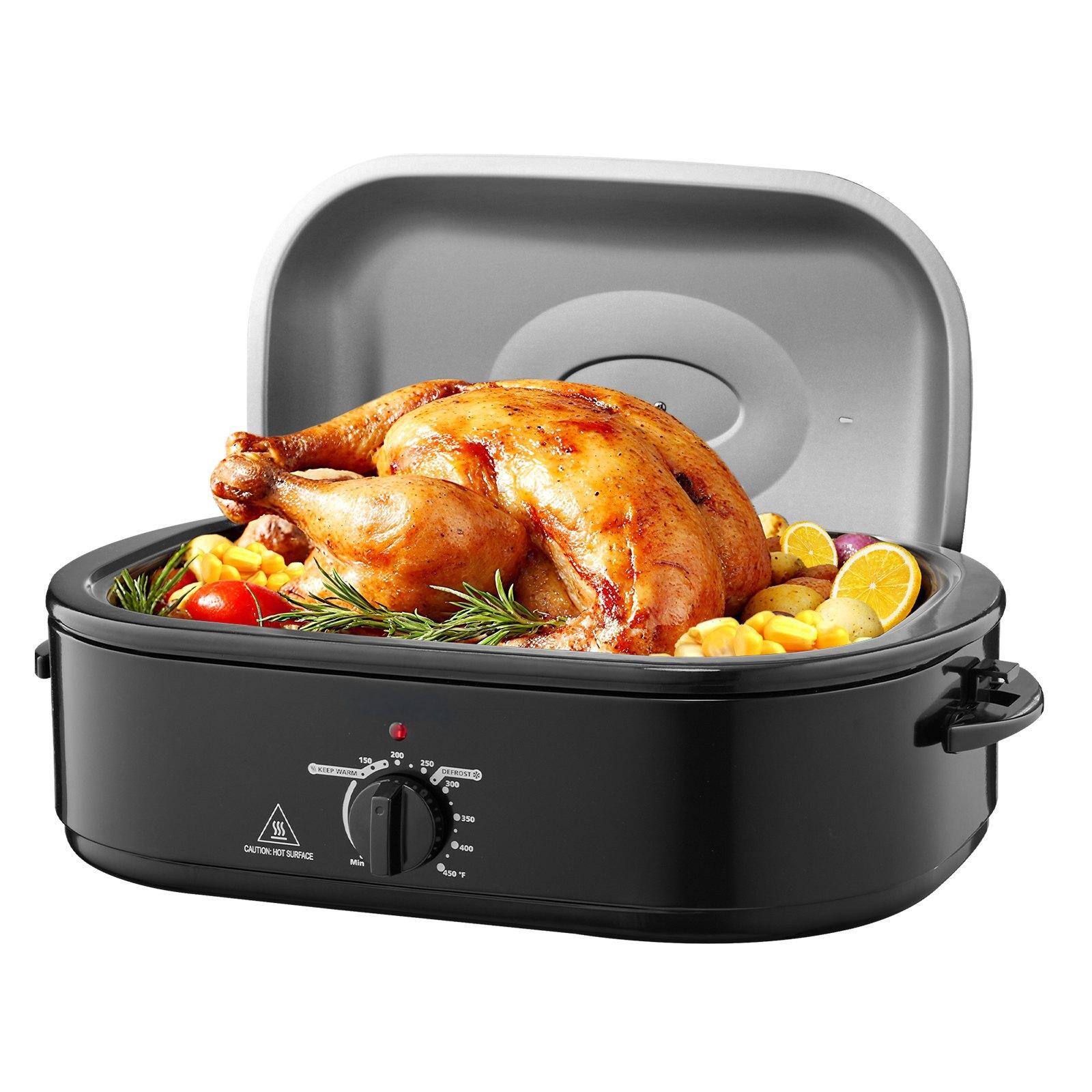 Glintex - 18QT Roaster Oven Electric Turkey Roaster 150-450℉ Adjustable Temp with Self-Basting Lid and Rack - Silver