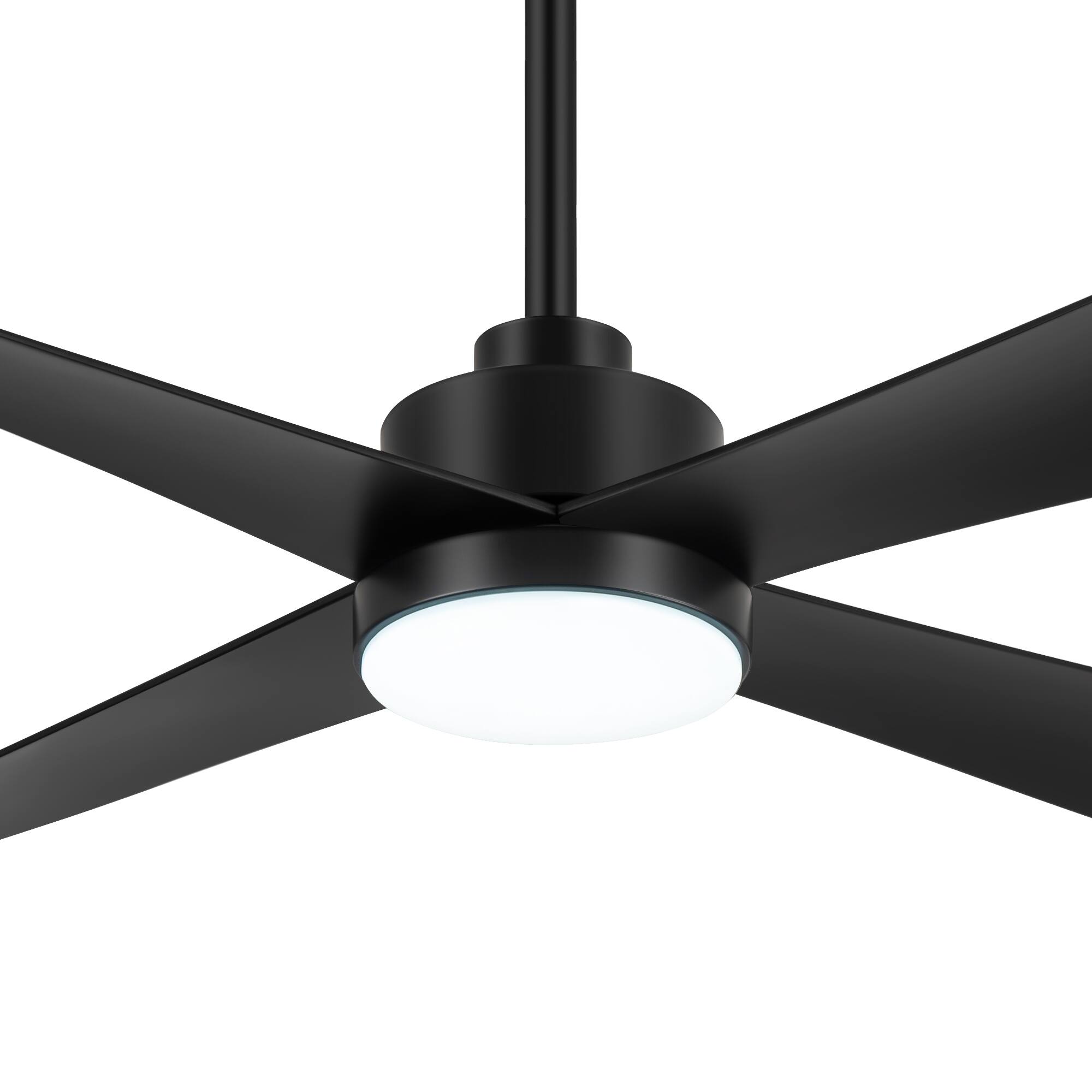 Left. Breezary - 52-Inch Ceiling Fan with 4 ABS Blades, 3-Color Light, 6-Speed DC Motor, Remote Control, 5'' & 10'' Downrods - Matte Black.
