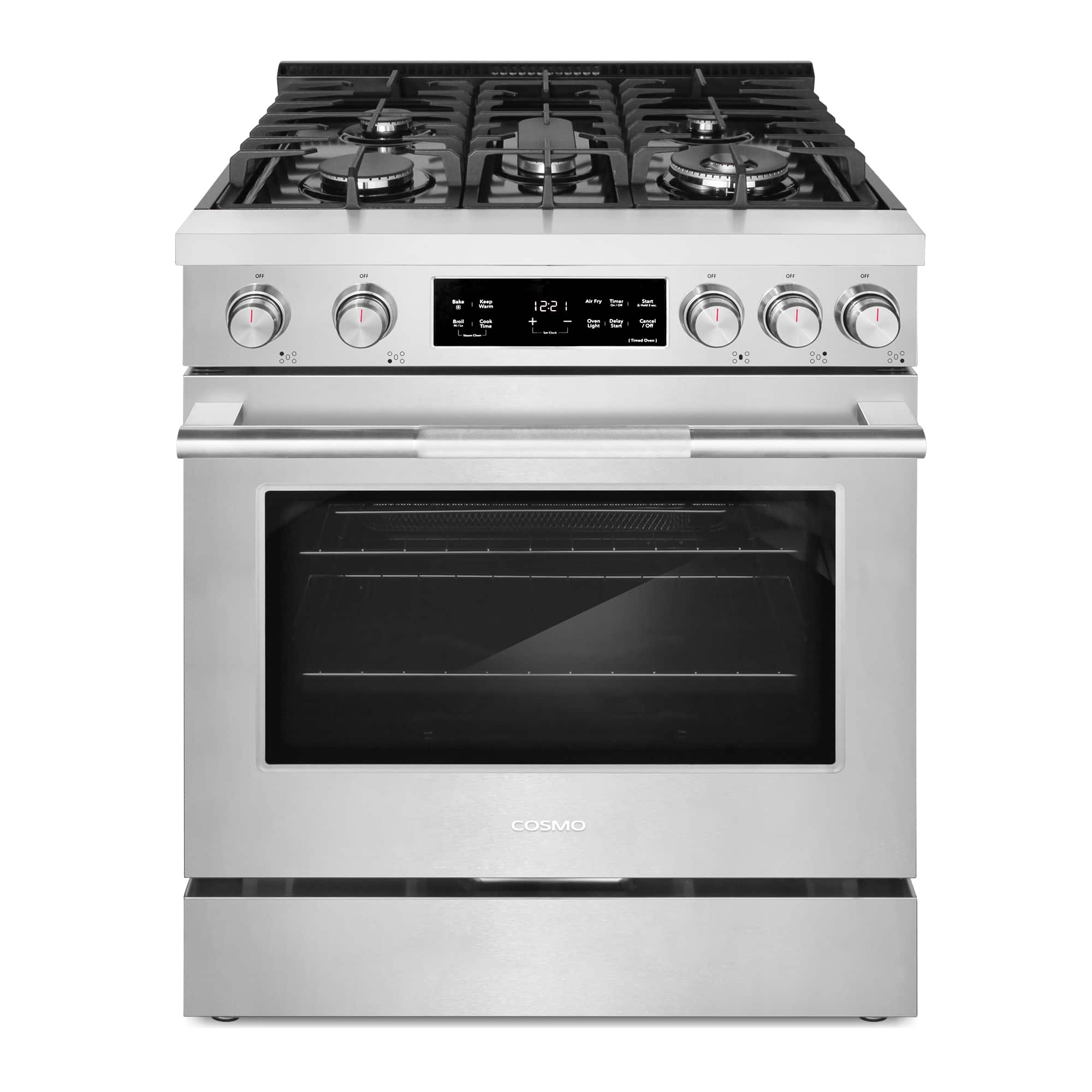 COSMO - COS-RGS305SS 30 in. Stellar Collection 4.6 cu. ft. Gas Range, 5 Burners, Convection Oven, Cast Iron Grates - Stainless Steel
