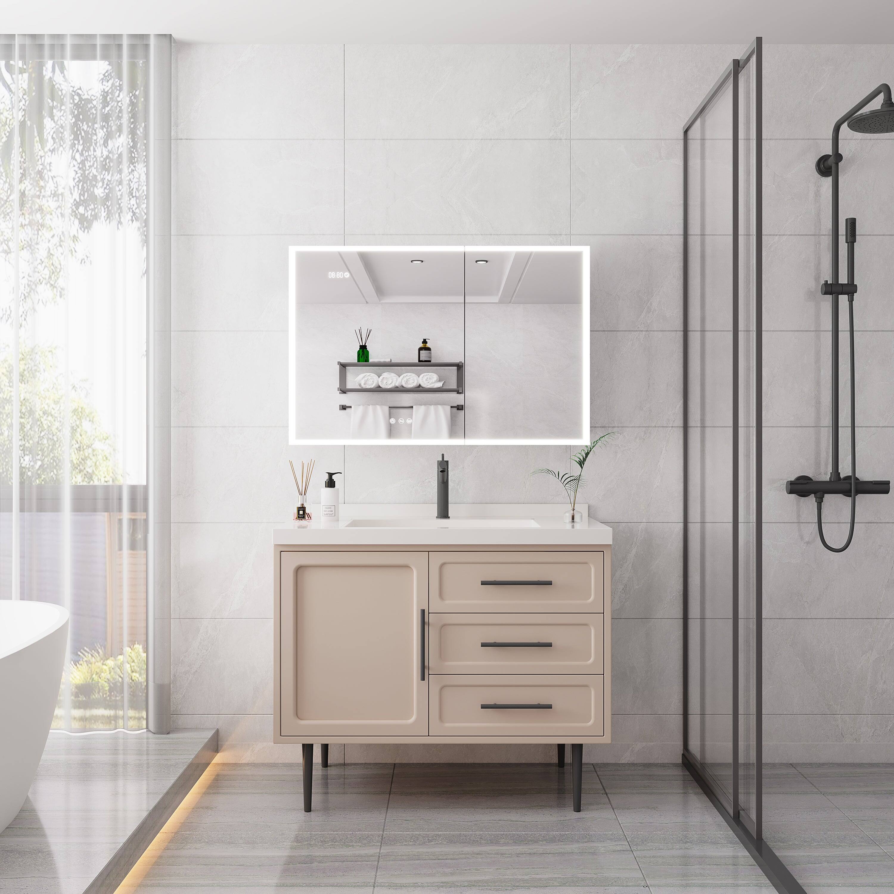 Alt View 6. Boyel Living - Bathroom Medicine Cabinet with LED Mirror Lights 36x24 Inch Double Door with Defogger - Silver.