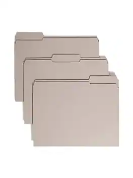Smead - Reinforced File Folder, 3 Tab, Letter Size, 100/Box (12334) - Gray