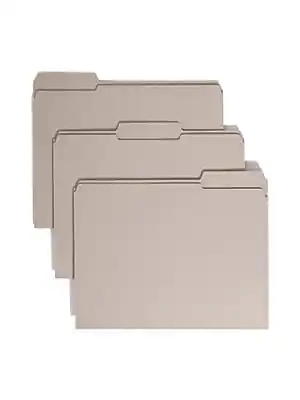 Front. Smead - Smead Reinforced File Folder, 3 Tab, Letter Size, Gray, 100/Box (12334) - Gray.