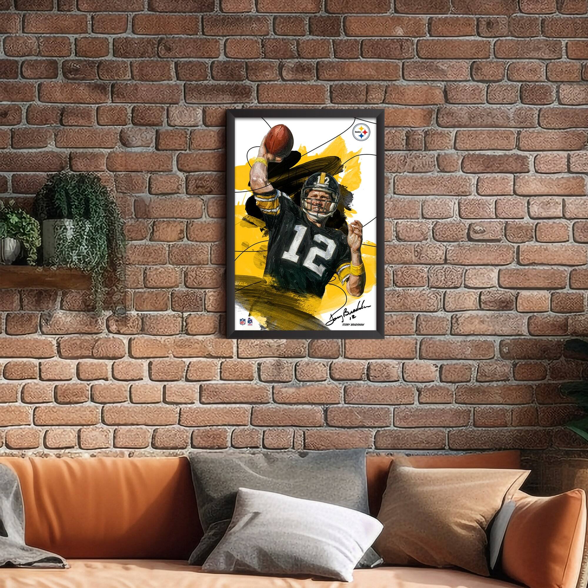 Alt View 1. Sporticulture - Terry Bradshaw Pittsburgh Steelers 14" x 20" Brush Stroke Player Framed Art Print - Multicolor.