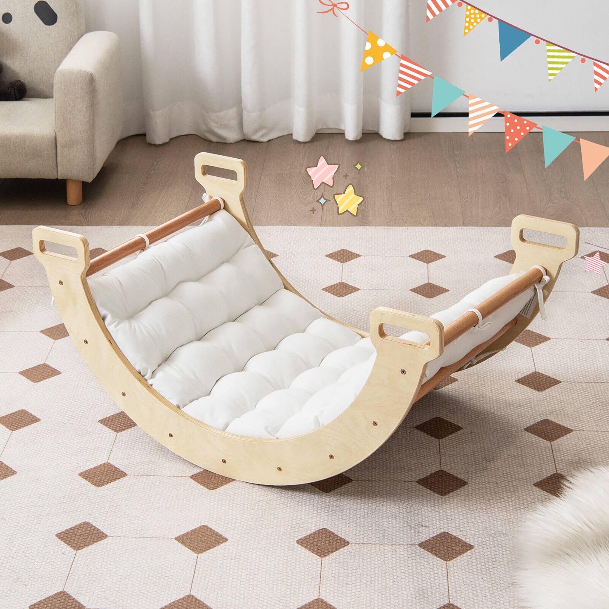 Alt View 3. Gymax - Gymax 2-in-1 Arch Rocker with Soft Cushion Double-Sided Climbing Arch for Toddlers - Natural.