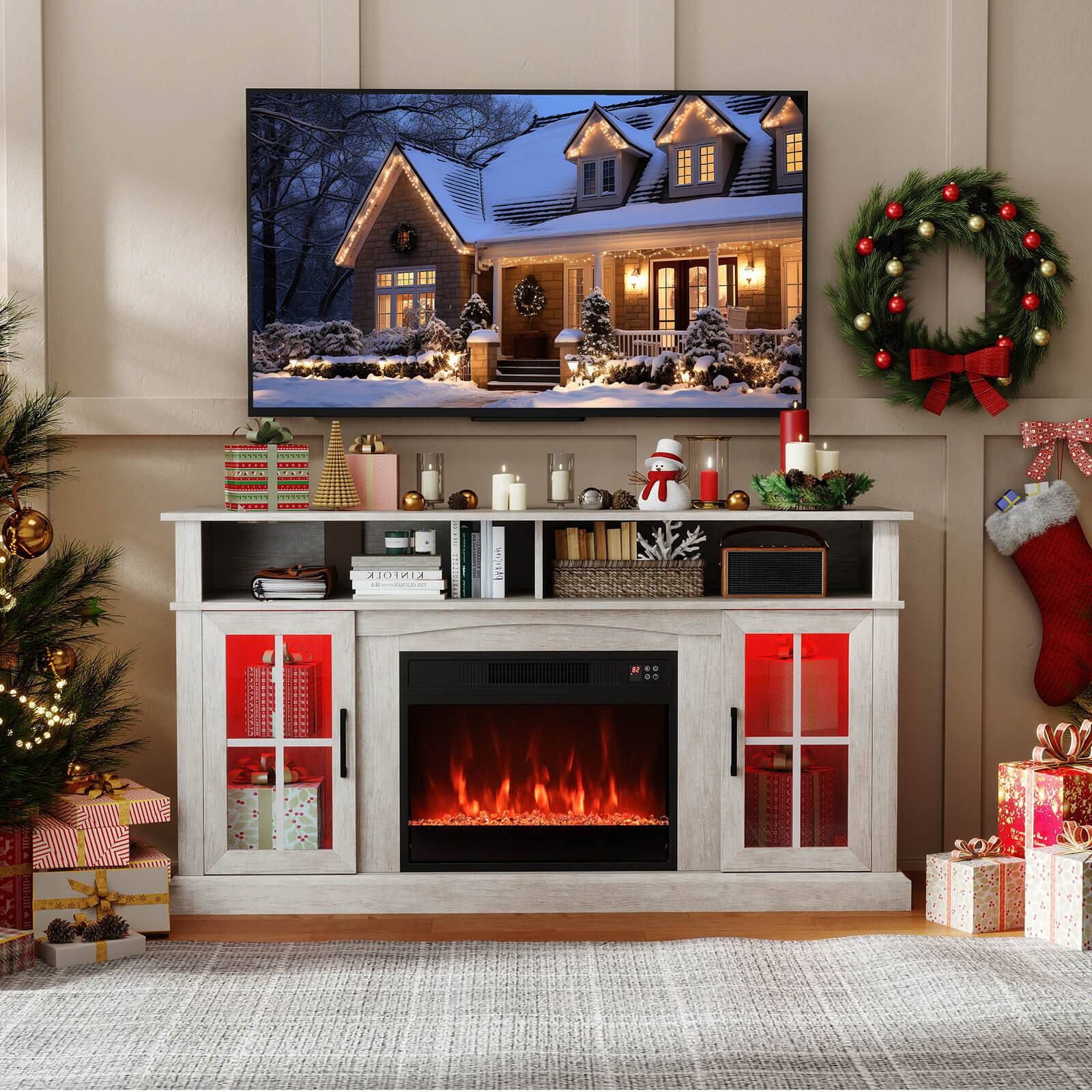Alt View 3. Costway - Costway 58" Fireplace TV Stand with LED Lights Entertainment Center for 65 Inch TV - Gray.