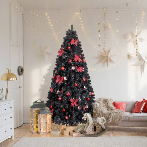 Alt View 2. Winado - 7.5 FT Christmas Tree with Lights, Skirt, Ornaments for In/Outdoor Holiday Decoration - Black & Red.
