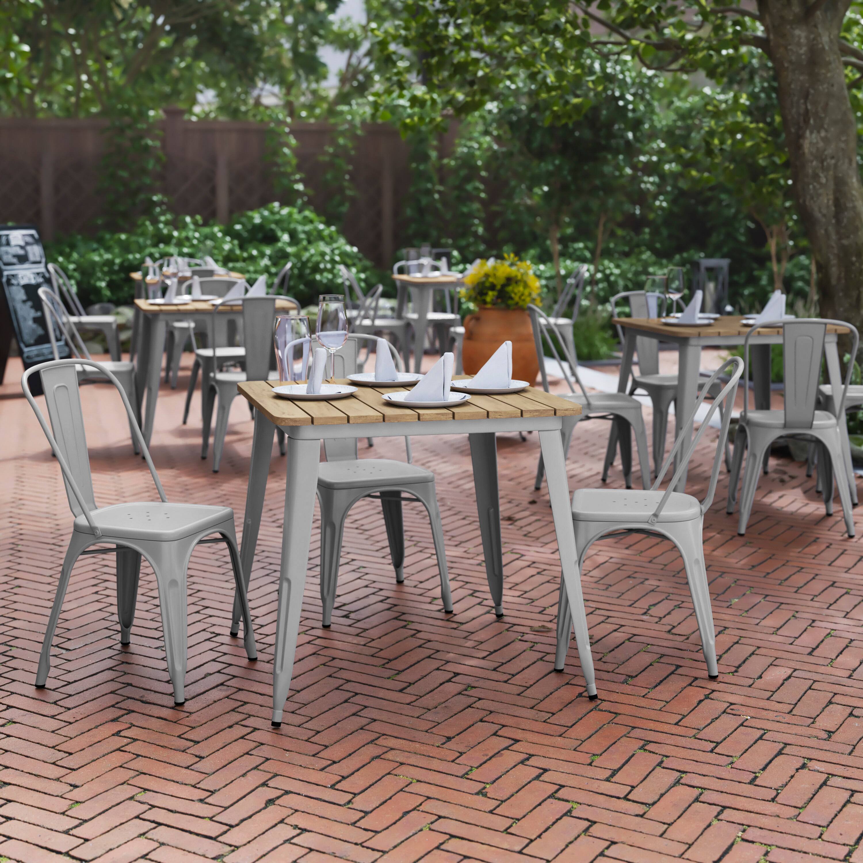 Alt View 1. Flash Furniture - Declan Commercial Grade Indoor/Outdoor Dining Table, 31.5" Square All Weather Brown Poly Resin Top with Silver Steel Bas - Gray.