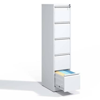Front. Mirfee - 5-Drawer Vertical File Cabinet with Lock, for A4/Legal/Letter Files - White.