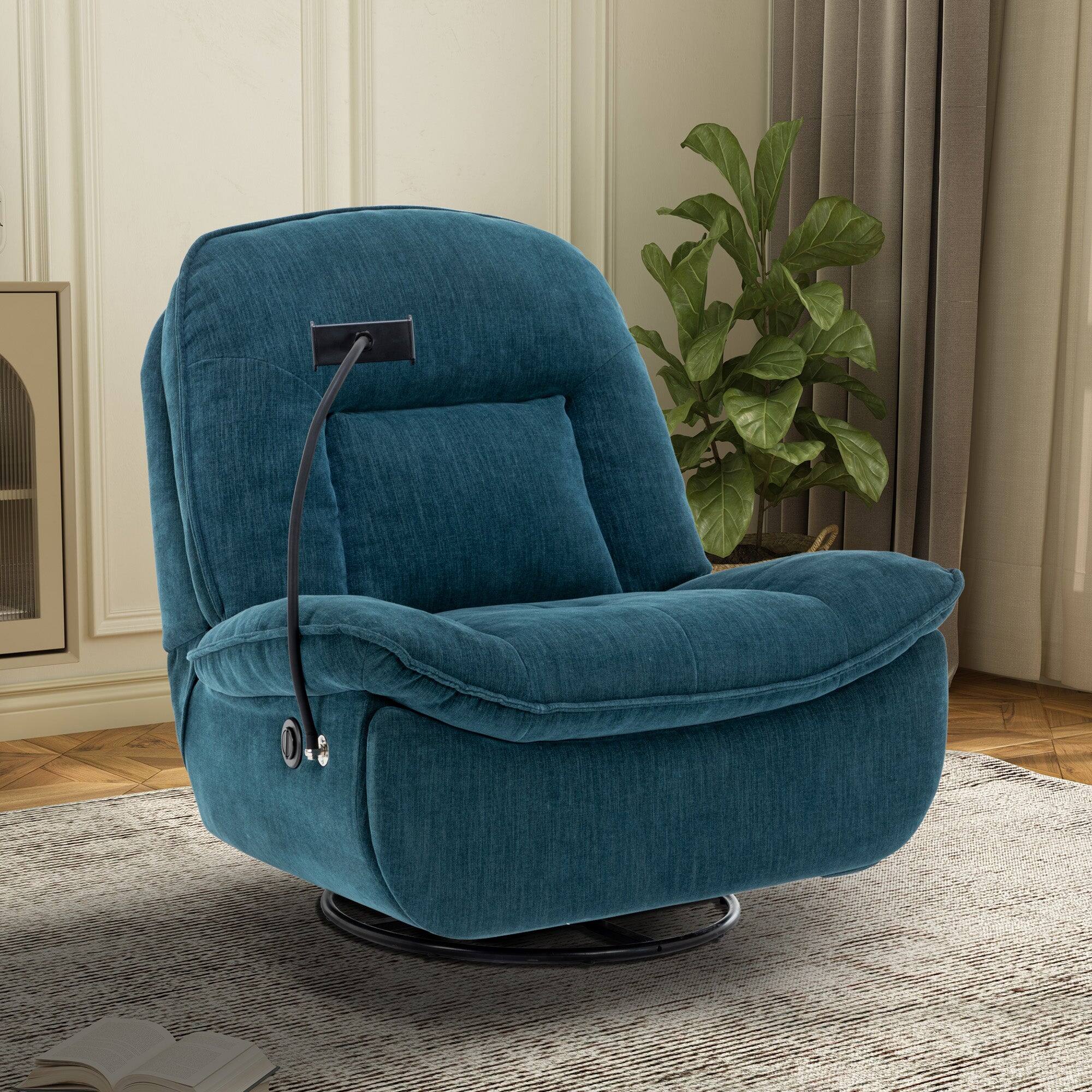 Alt View 4. Boyel Living - Chenille Fabric Swivel Recliner with Mobile Phone Bracket - Green.