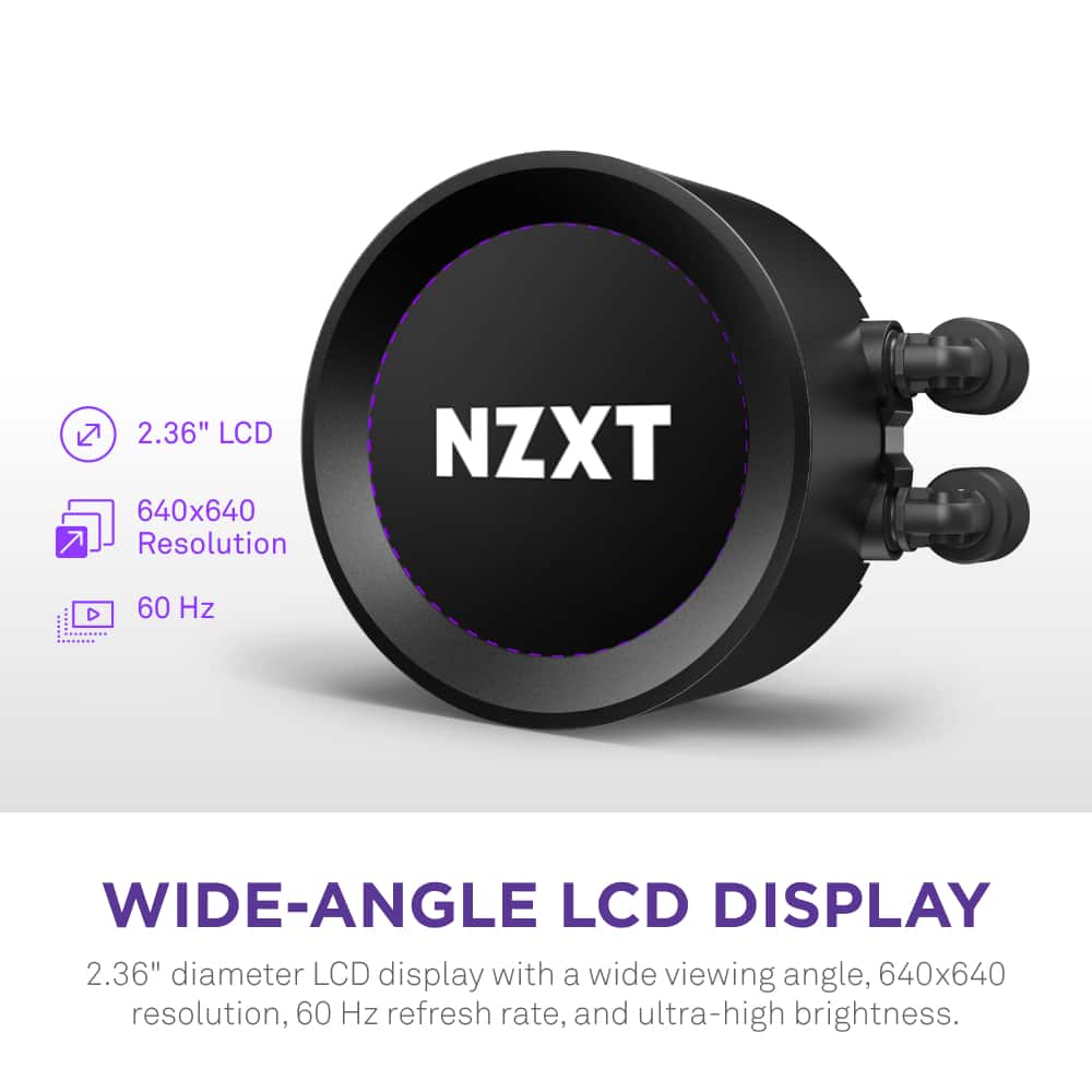 Wide-angle LCD display with a 2.36" diameter, 640x640 resolution, 60 Hz refresh rate, and ultra-high brightness.