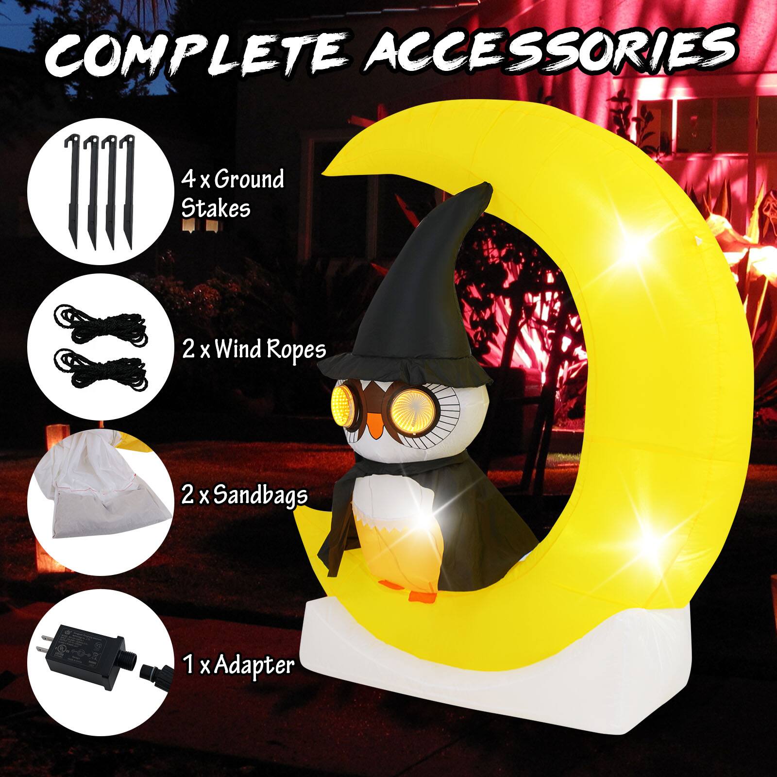 COMPLETE ACCESSORIES

4 x Ground Stakes  
2 x Wind Ropes  
2 x Sandbags  
1 x Adapter