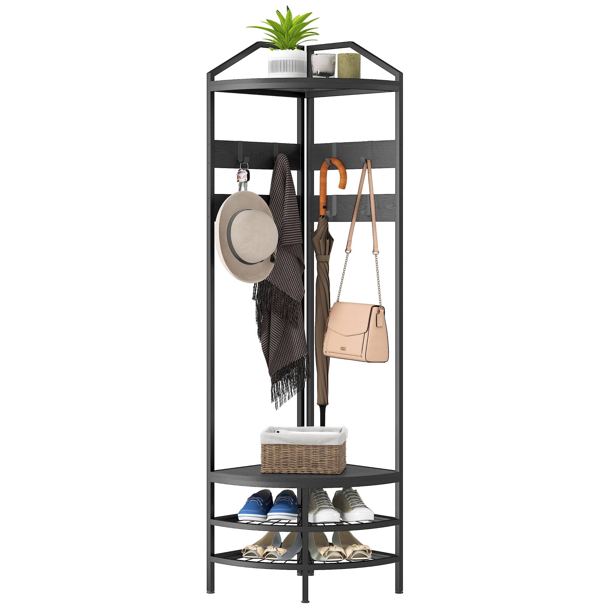 Front. Homcom - Hall Tree, Industrial 4-Tier Coat Rack with Shoe Storage - Black.