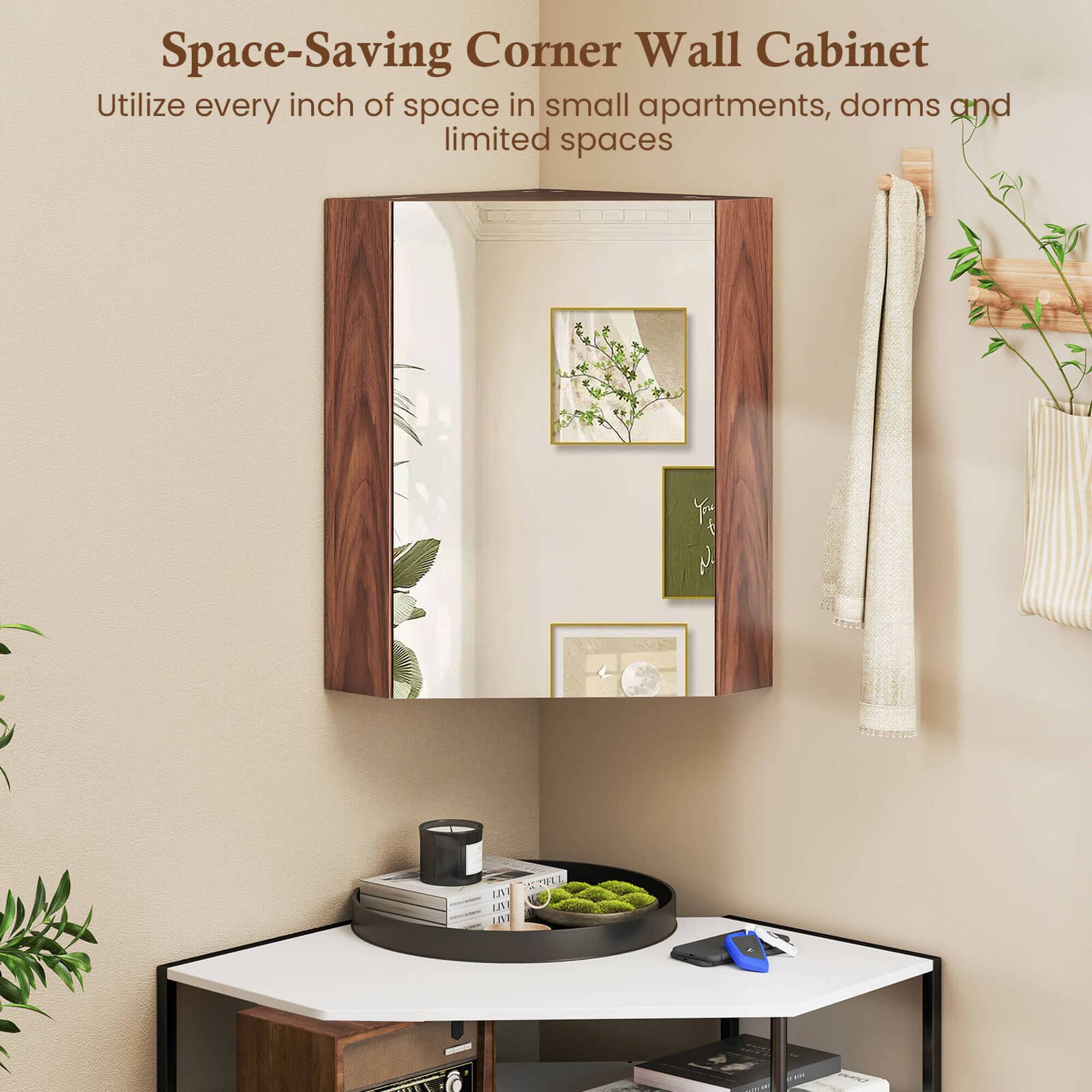 Space-Saving Corner Wall Cabinet  
Utilize every inch of space in small apartments, dorms and limited spaces