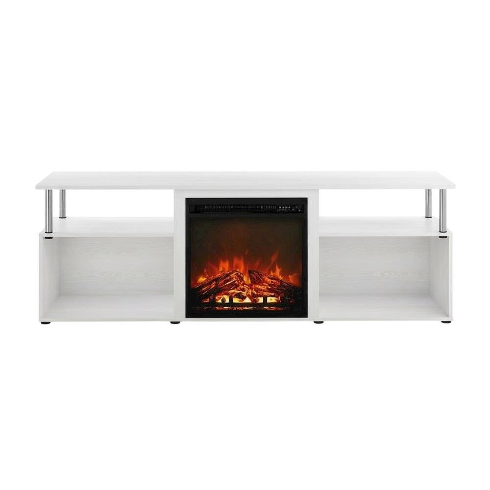 Alt View 3. FurniFact - White Oak, Chrome Fireplace Entertainment Center, TVs up to 70 Inches - White.