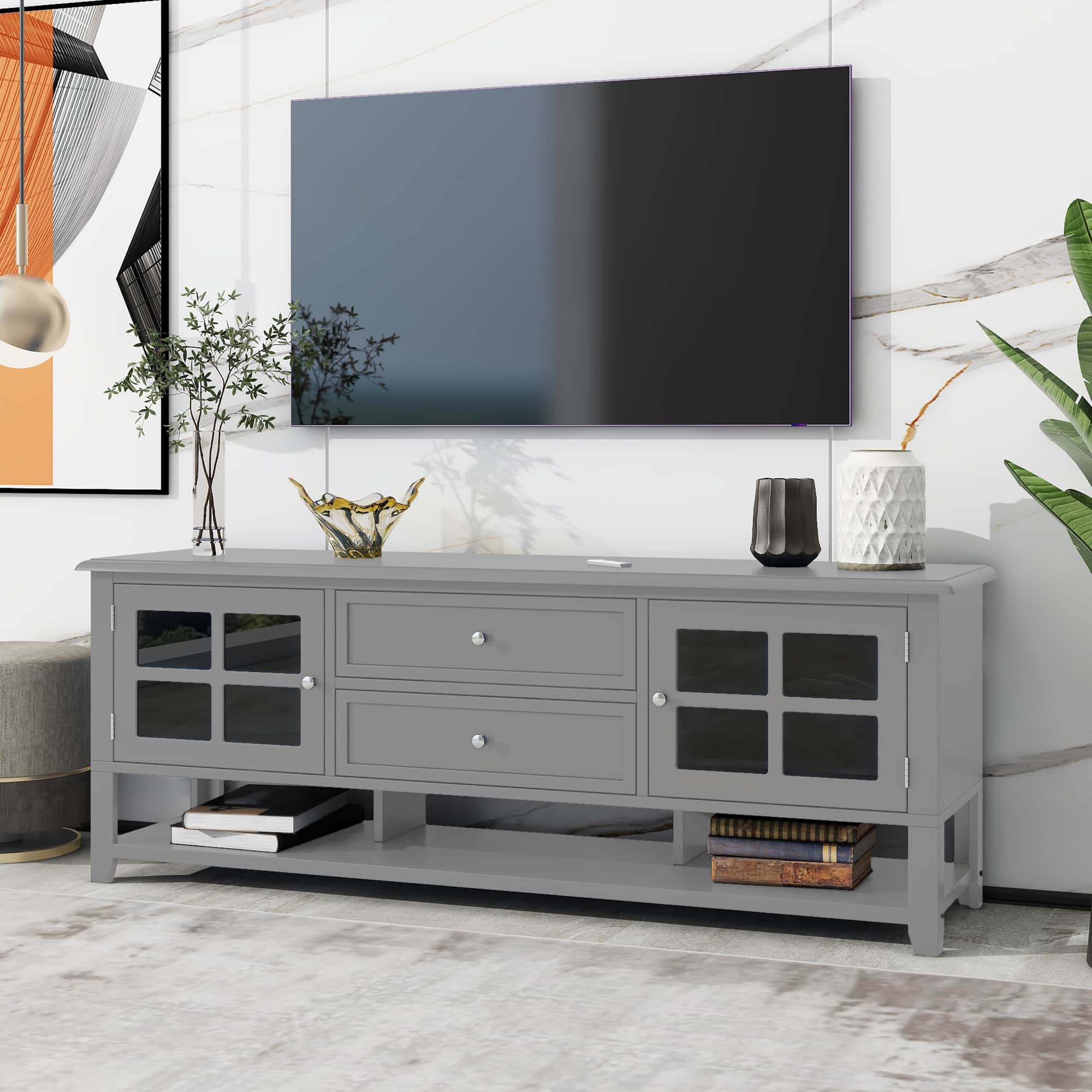 Front. Spaco - Spaco TV Stand for 60 Inch TVs, Modern Media Console with Multifunctional Storage, for Living Room and Bedroom - Grey.
