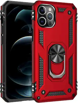 Front. Entronix - Entronix iPhone 13 Pro Max Case with 360° Kickstand Grip - Red.