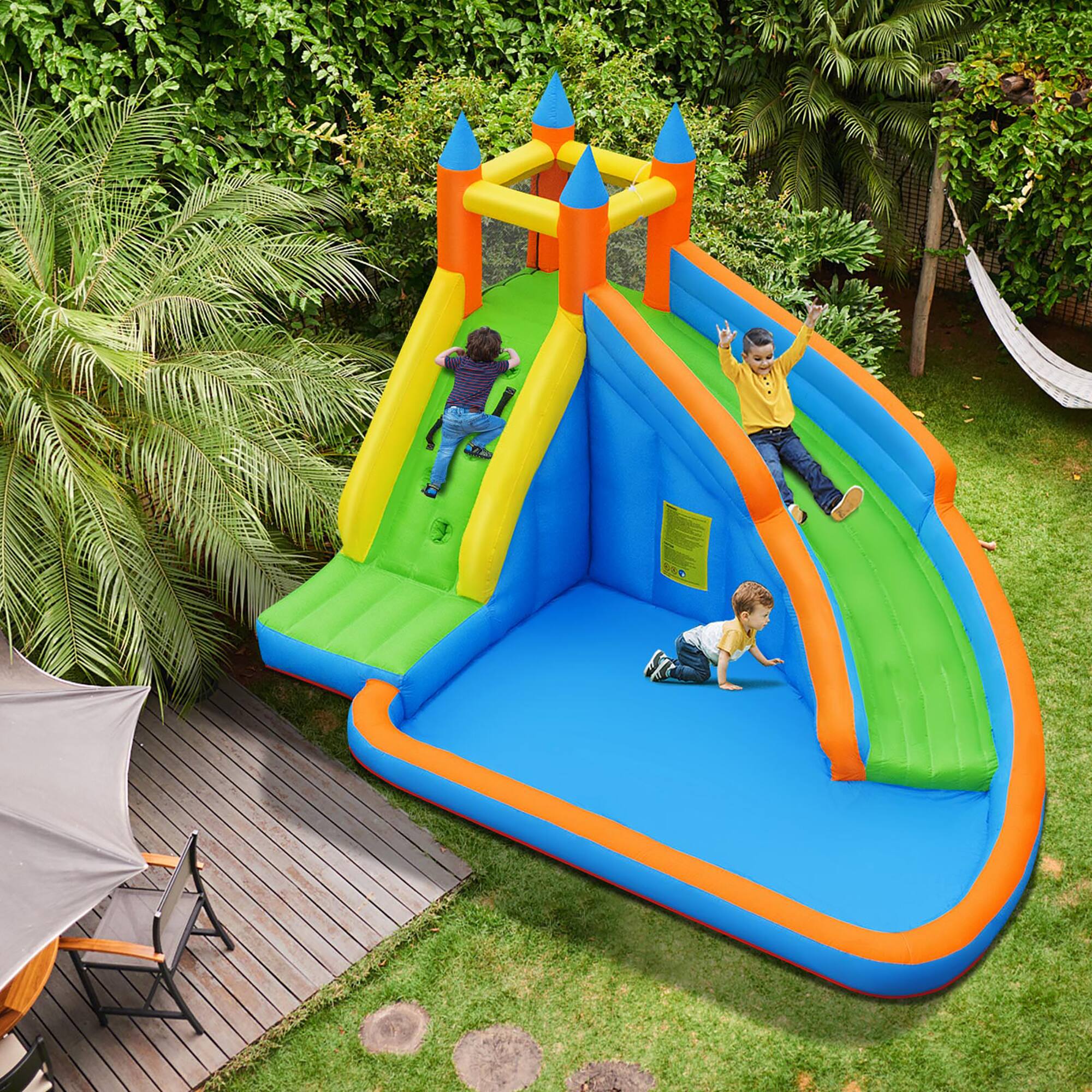 Alt View 2. Costway - Costway Inflatable Water Slide Mighty Bounce House Splash Pool with 480W Blower - Multicolor.