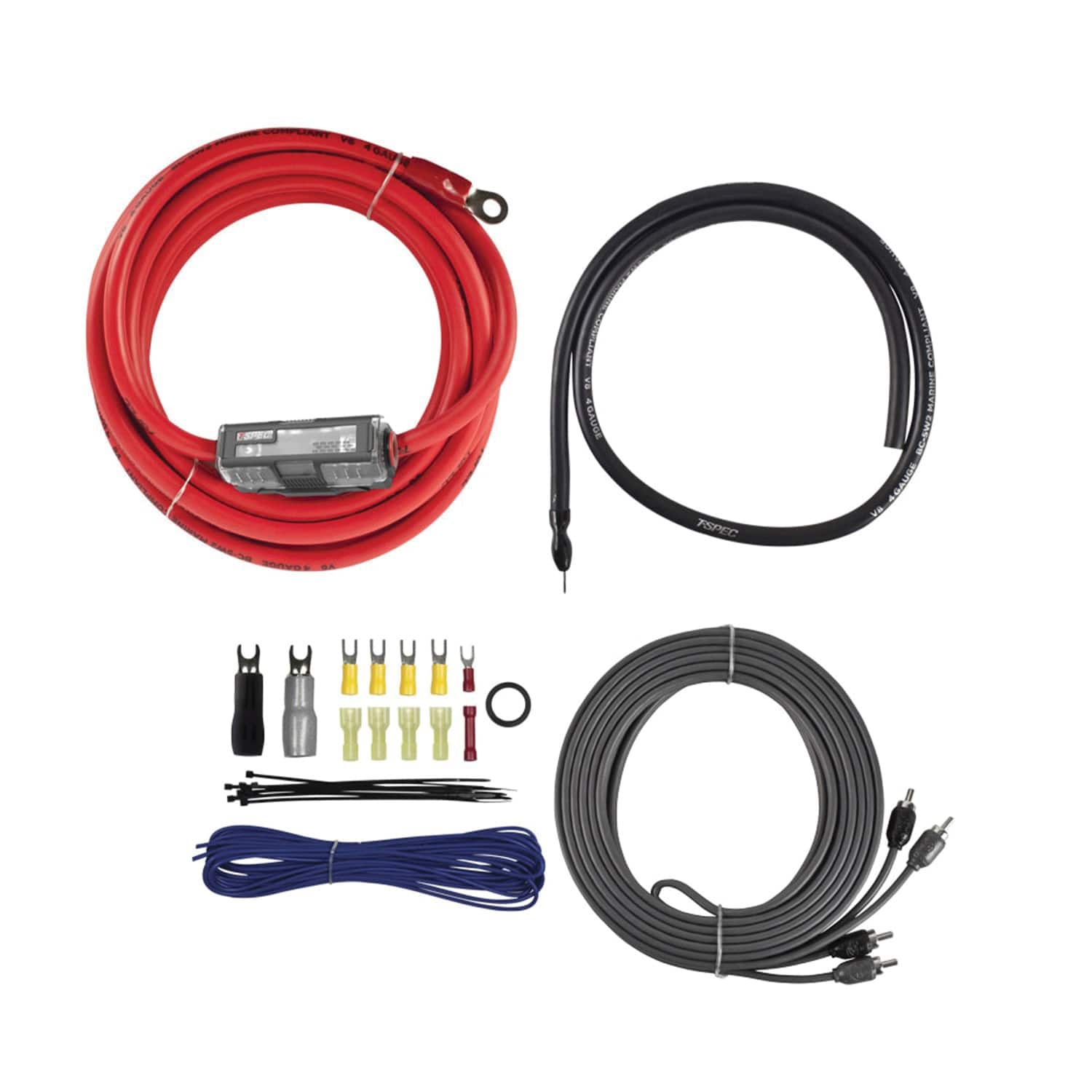 T-Spec - V8-ak4 V8 Series 1,500-watt 4-gauge Mini-anl Amp Installation Kit With Rca Cables - Black