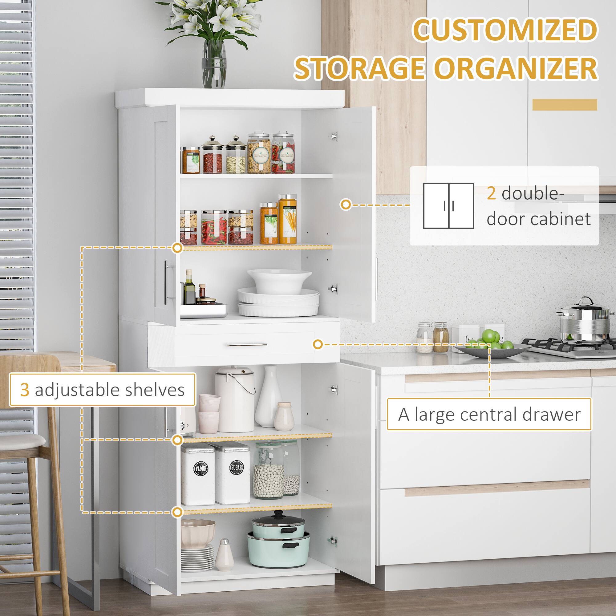 CUSTOMIZED STORAGE ORGANIZER 2 double- door cabinet 3 adjustable shelves A large central drawer