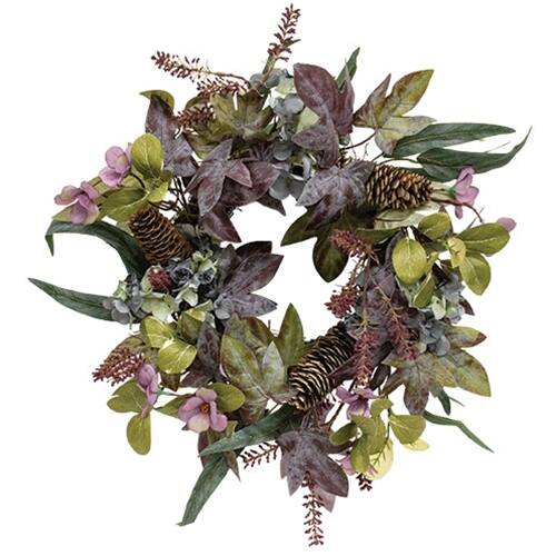 Front. BreeBe - Hydrangea & Pine Cones Wreath - 18" - Multicolor.
