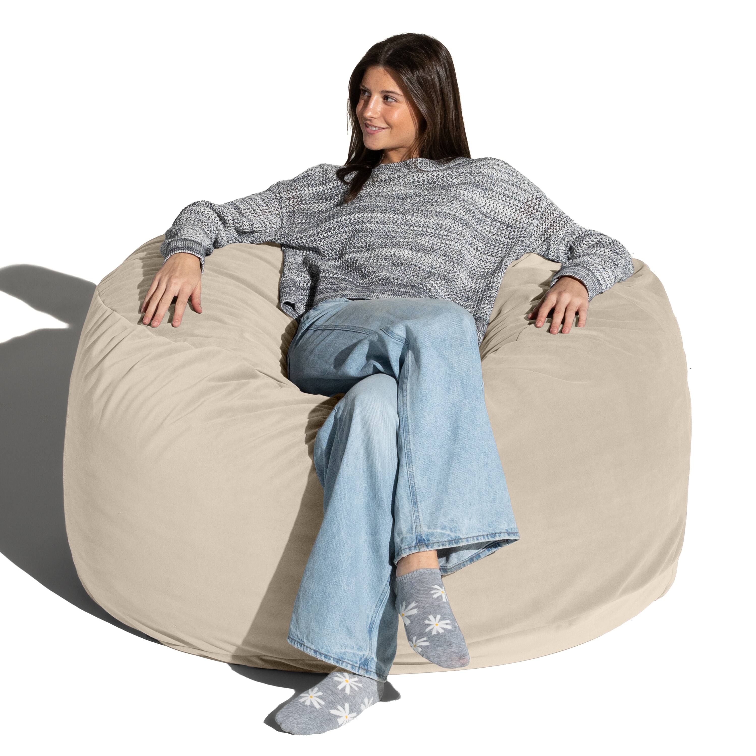 Angle. Jaxx - Jaxx 4 Foot Saxx - Large Round Bean Bag Chair for Adults - Lush Velvet Ivory - Lush Velvet Ivory.
