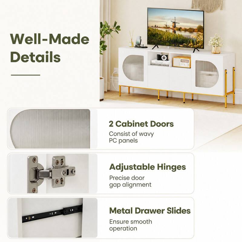 Well-Made Details

PURSUIT DESIGN

2 Cabinet Doors Consist of wavy PC panels

Adjustable Hinges Precise door gap alignment

Metal Drawer Slides Ensure smooth operation