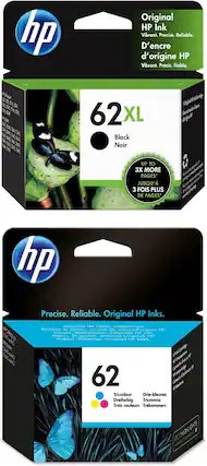 Original HP Ink
Vibrant. Precise. Reliable.
D'encre d'origine HP
Vibrant. Précis. Fiable.
62XL
Black Noir
UP TO 3X MORE PAGES*
JUSQU'À 3 FOIS PLUS DE PAGES
Precise. Reliable. Original HP Inks.
Original HP Tinten. Original inkt.
Precis. D'encres d'origine HP.
Precis. Di Polideligi.
Originele HP inkt.
Originali HP.
Qualità.
62
Tri-colour
Drie-kleuren
Dreifarbig
Trio colore
Trois couleurs
Trekommers
*Based on HP internal testing. Actual yield may vary.