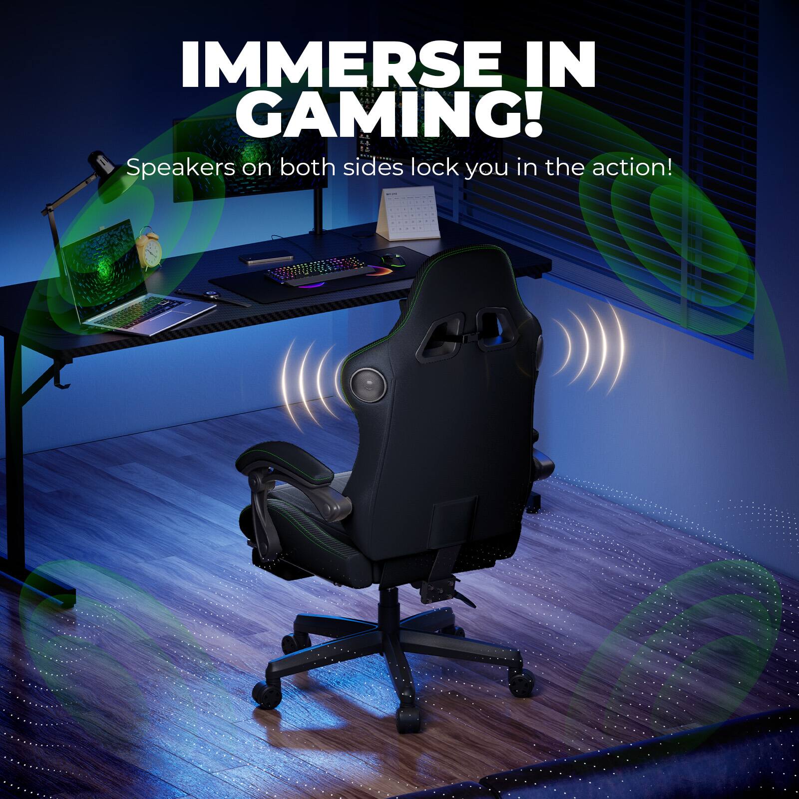 IMMERSE IN GAMING! Speakers on both sides lock you in the action!