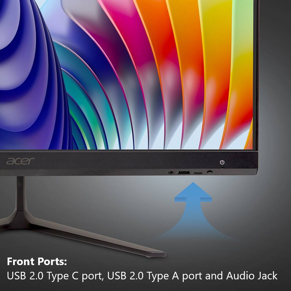 Acer Front Ports: USB 2.0 Type C port, USB 2.0 Type A port and Audio Jack