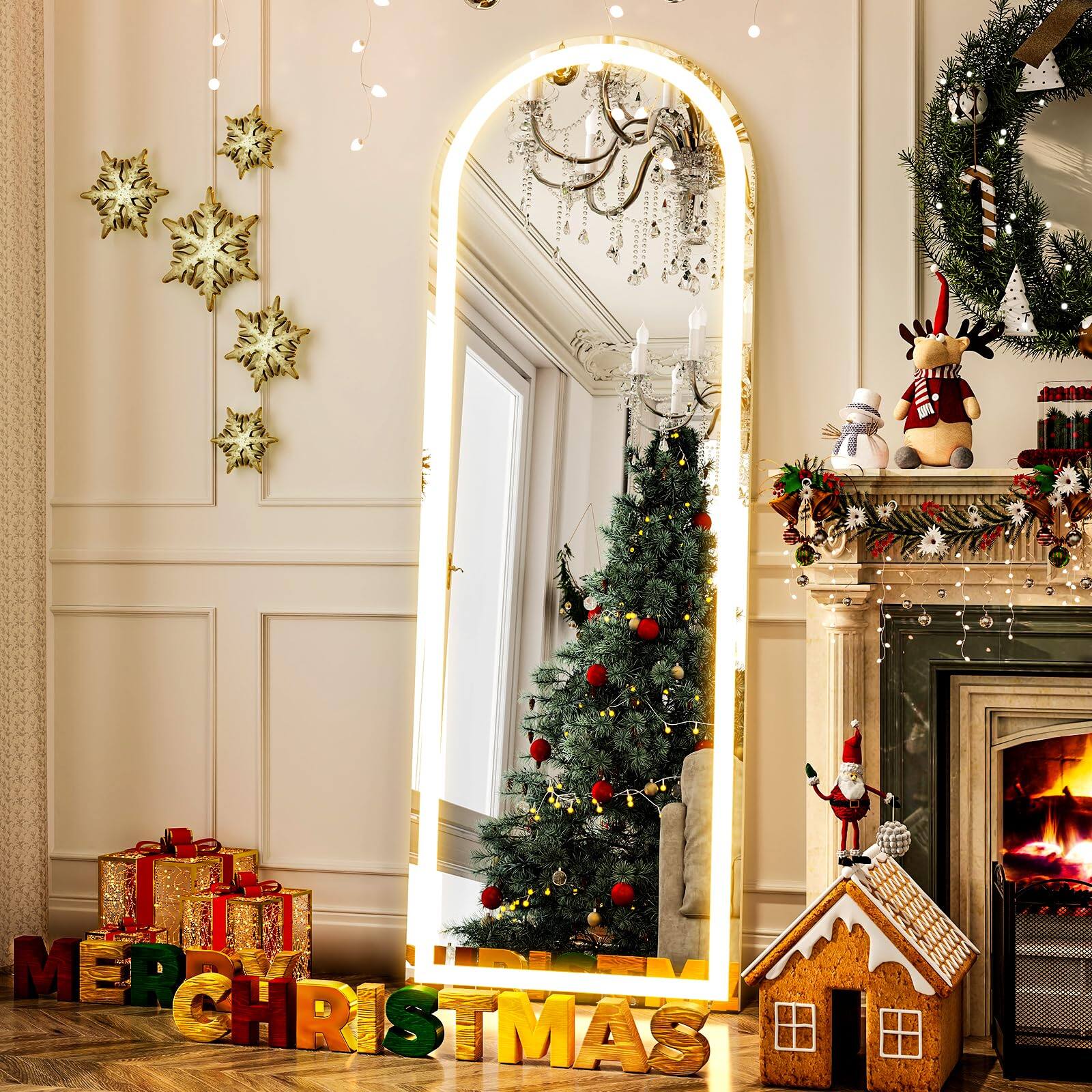 Hanke - Arched Led Full Length Mirror Arch Floor Body Standing With Lights Dimming Wall Mounted Hanging Bedroom - Arched 64"L x 21"W