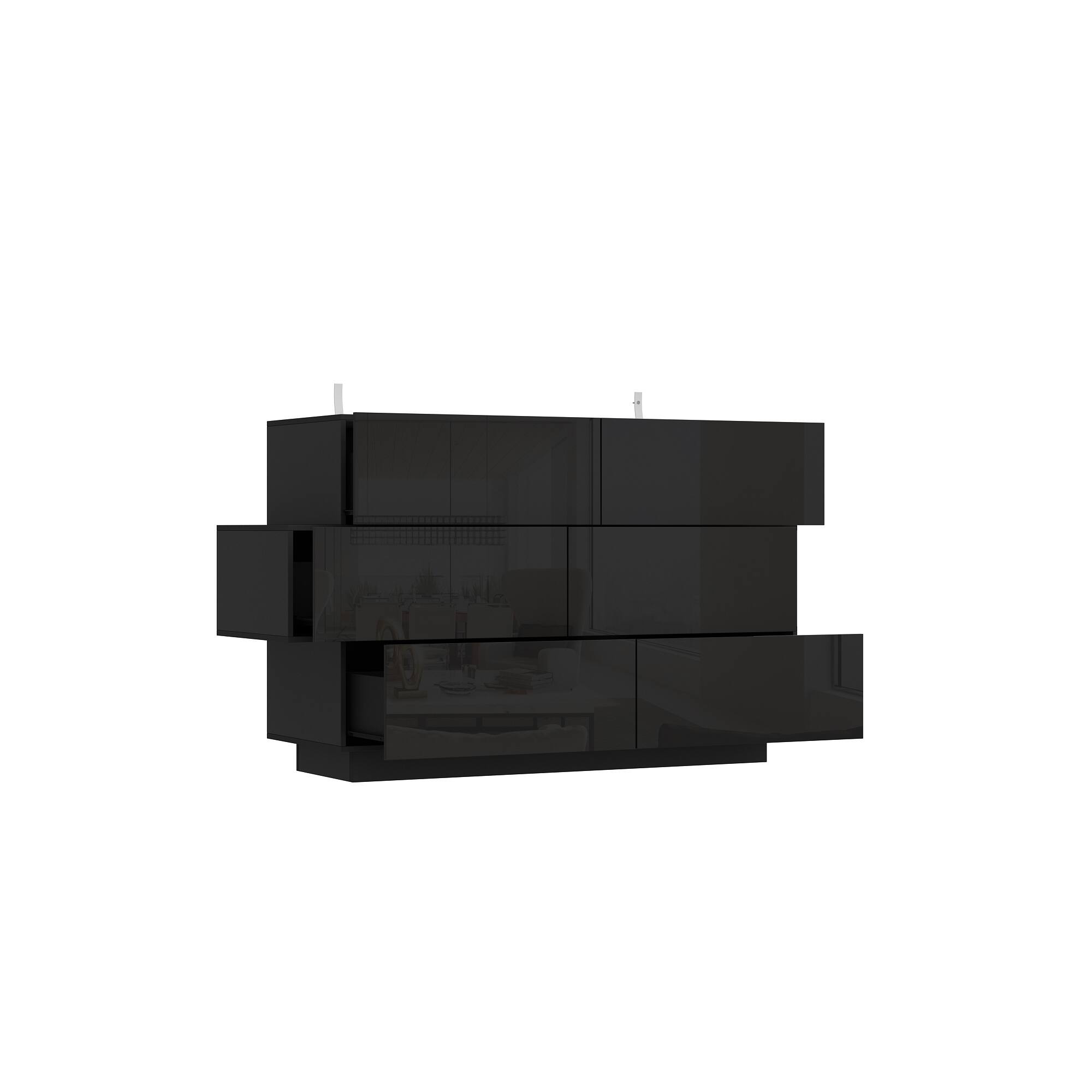 Angle. Famapy - Famapy High - Gloss Storage Cabinet: Elevate Spaces with Sleek Sophistication - Black.