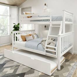 Plank+Beam - Classic Twin over Full Bunk Bed Bed + Trundle, White - White